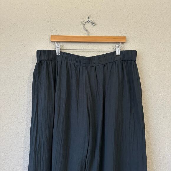 PACT Cropped Pants Black Wrinkled High Rise Wide Leg Lagenlook Goth - Picture 7 of 14